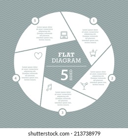 Five sided flat shutter diagram template for your business presentation with text areas and icons. Vector infographic graphic design.