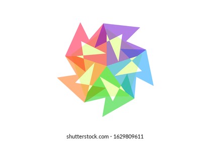 Five Sided Star Geometric Polygon Transformation, Rainbow Pinwheel Symbolic Icon in Five Colors