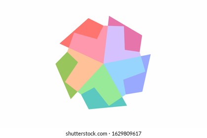 Five Sided Star Geometric Polygon Transformation, Rainbow Pinwheel Symbolic Icon in Five Colors