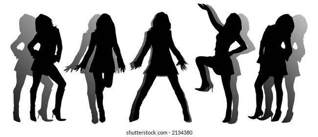 Fünf Silhouetten des Mädchens. Eine Vektorgrafik.