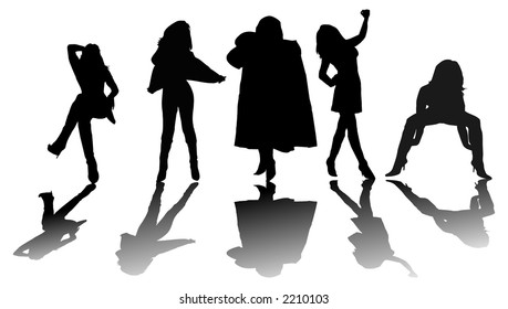 Five silhouettes of the girl. A vector illustration.