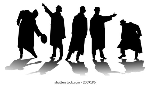 Five silhouettes of men. A vector illustration.