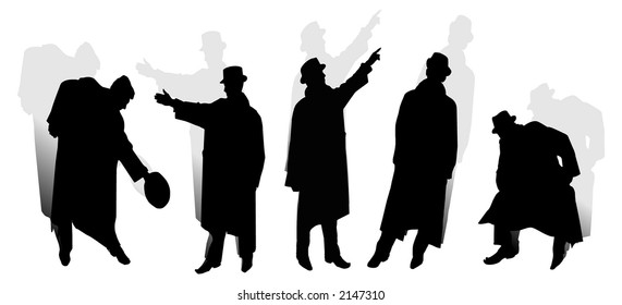 Five silhouettes of men. A vector illustration.