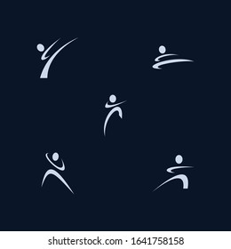 five silhouettes of taekwondo athletes