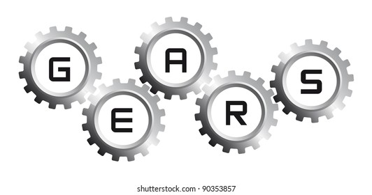 five silver gears over white background. vector illustration