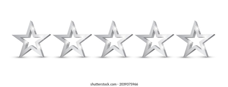 Five silver Stars. Rating or quality symbol. Against the backdrop of a stylish flash of gold sparkling from the center on a black background. Poster template.Vector illustration