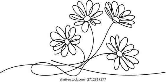 Five simple line daisies growing from a single stem