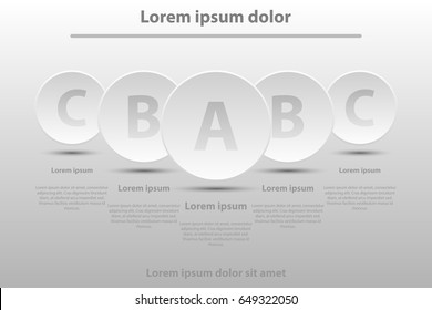 Five simple white 3D paper circles for website presentation cover poster vector design info graphic illustration concept