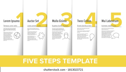 Five simple yellow steps process infographic template