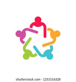 Five Sitting business executives people in a meeting logo