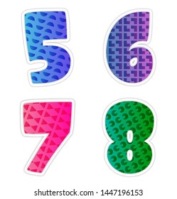 Five, six, seven, eight golden vintage numbers with shadow. Numbers of lines with flourishes. Font in royal style.