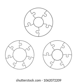Five, six, seven piece puzzle business presentation. Circle infograph. Five, six, seven step puzzle process diagram. 5,6,7 section compare service banner. section shape, info graphic banner background