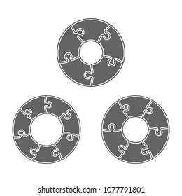Five, six, seven piece puzzle business presentation. Circle infograph. Five, six, seven step puzzle process diagram. 5,6,7 section compare service banner. section shape, info graphic banner background