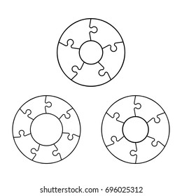 Five, six, seven piece puzzle business presentation. Circle infograph. Five, six, seven step puzzle process diagram. 5,6,7 section compare service banner. section shape, info graphic banner background