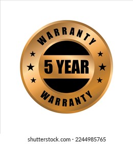 icono de vector de garantía de cinco años. color en oro, sello de garantía de 5 años