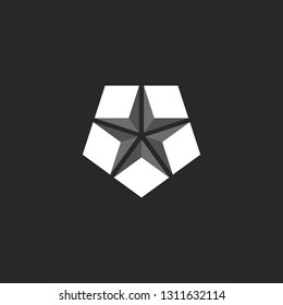 Five skyscrapers modern architect logo in perspective, an abstract view of the buildings in the top in the form of a pentagon separated by roads in the shape of a star