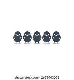 Five small birds lined up icon.