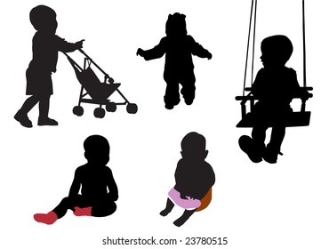 Cinco pequeñas siluetas para niños sobre fondo blanco