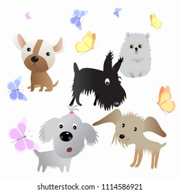 Five small dogs and butterflies