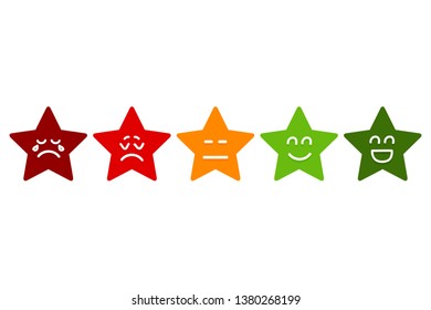 Five Smilies Stars Rating. Emoticons Stock Vector.