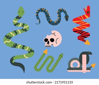 five snakes and skull icons