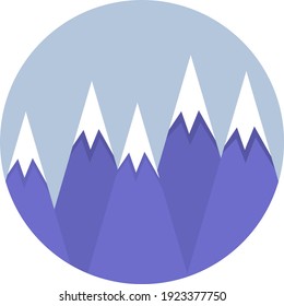 Fünf schneebedeckte Berggipfel zur Tageszeit, Illustration, Vektorgrafik auf weißem Hintergrund.