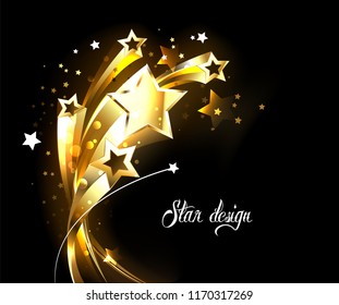 Five soaring, golden, shining stars on black background.
