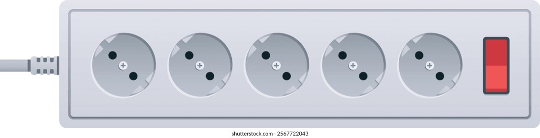 Five sockets extension cord vector illustration