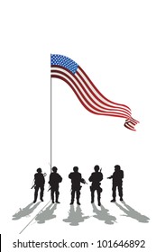 Five Soldiers Silhouette American Flag Reflection Stock Vector (Royalty ...