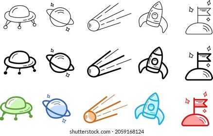 Cinco iconos de espacio en un estilo lineal
