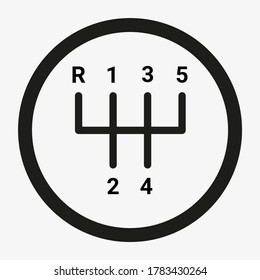 Five speed manual gear shift icon. Five gear manual transmission shift vector symbol. Automotive parts.