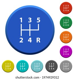 five speed manual gear shift round color beveled buttons with smooth surfaces and flat white icons