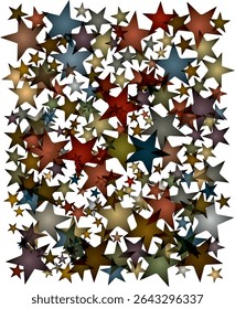 Five spiked stars wildly intertwined, forming busy, gradiants filled overlapping pattern