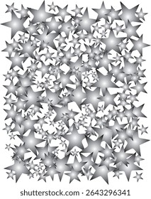 Five spiked stars wildly intertwined, forming busy, grayscale gradiants filled overlapping pattern