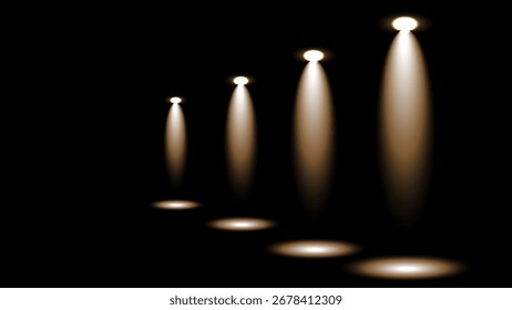 Five spotlights in row create dramatic effect against dark background