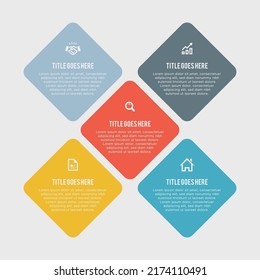 Gráfico de cinco cuadros cuadrados Diapositiva de datos empresariales Porcentaje de plantilla de diseño de infografía creativa