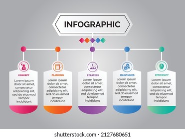 Five square elements or rectangular frames. Visualization of 5-stepped business process