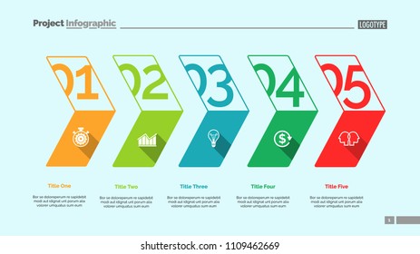 Five stages process chart slide template. Workflow, corporate, design. Creative concept for infographic, presentation, report. Can be used for topics like management, economics, training