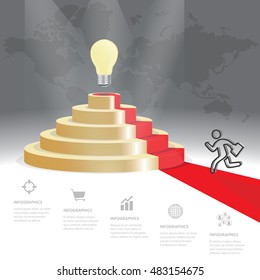 Five staircase strategy steps go to be the creativity, Vector business infographics template
