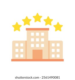 Five star building icon. Architecture, property, reward, luxury, good quality concepts. Flat vector design isolated illustration.