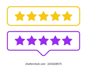 Five star costumer rating isolated on chat bubble icon design vector. Quality feedback satisfaction market symbol.	