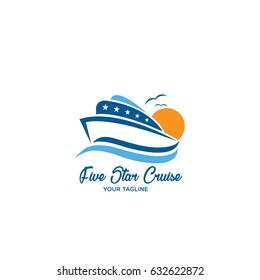 Five Star Cruise Logo Design, Cruise Ship Icon Design 