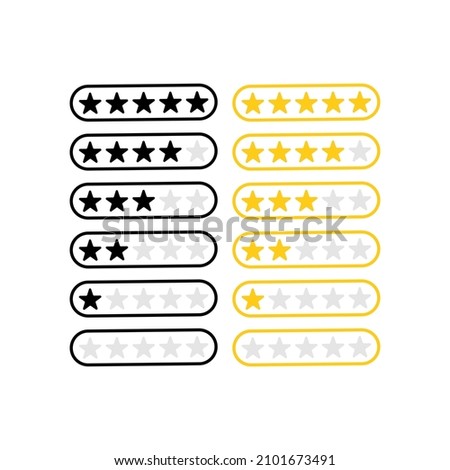 Five star customer feedback icon set. Rating stars. Vector on isolated background. EPS 10.