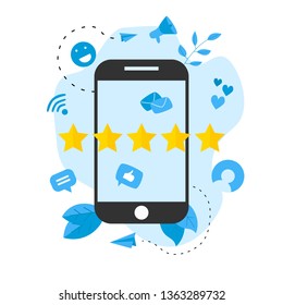 Five star customer online rating. Concept of feedback.	