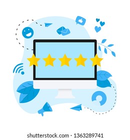 Five star customer online rating. Concept of feedback.	