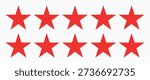 five star customer product review icon. red 5 star rating feedback for website, app, ui design.