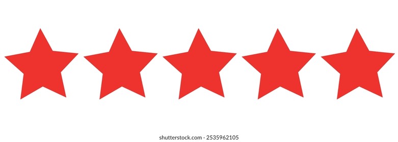 five star customer product review icon. red 5 star rating feedback for website, app, ui design.