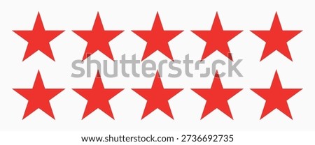 five star customer product review icon. red 5 star rating feedback for website, app, ui design.