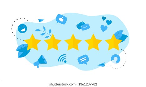 Five star customer rating. Concept of feedback.