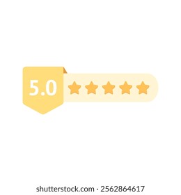 Five star customer service satisfaction. Evaluation, review, feedback, communication, comment, quality concept. Flat vector design isolated illustration.